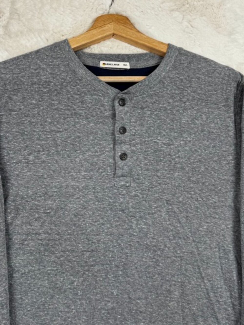 Marine Layer Henley Long Sleeve Shirt Heather Grey Size Medium West Coast Style